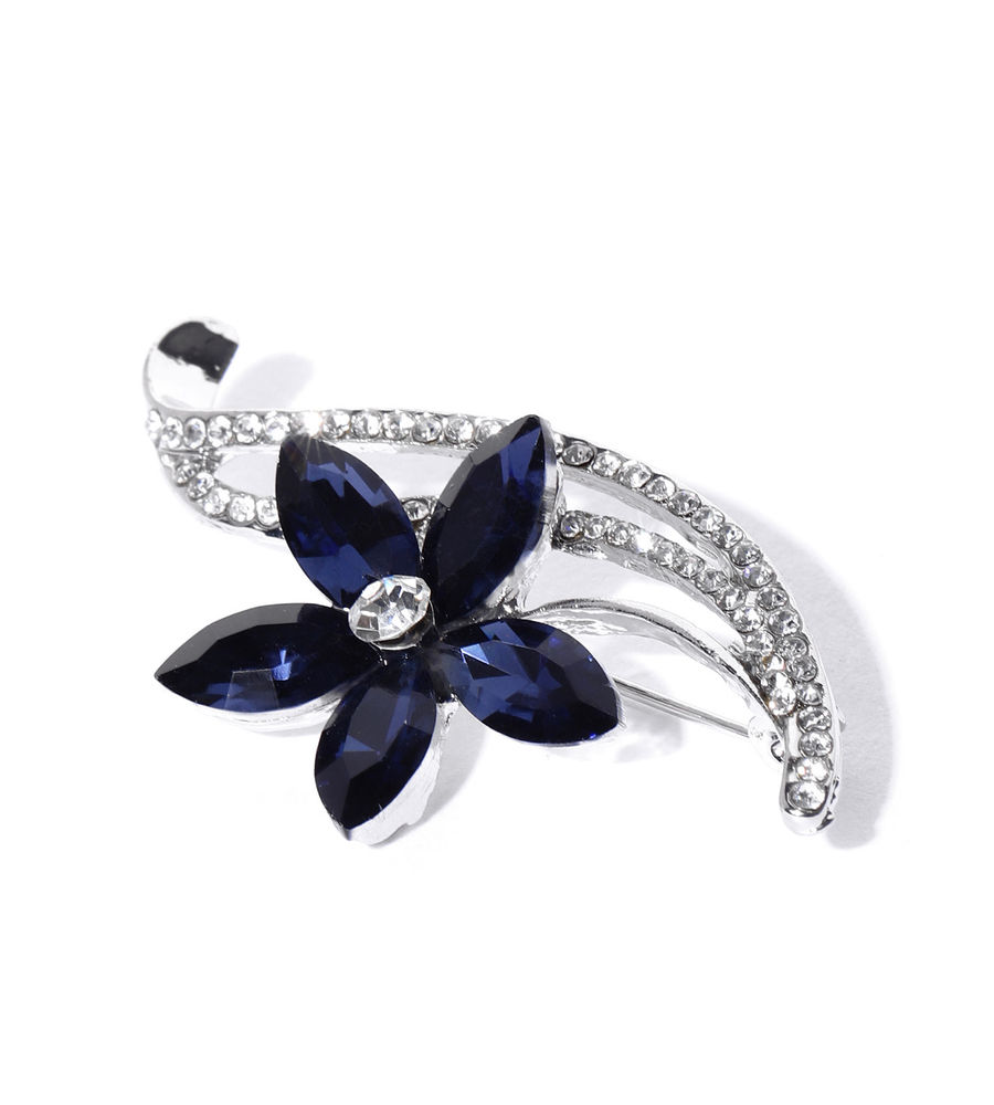 YouBella Stylish Floral Shape Jewellery Silver Plated Brooches for Women (Blue) (YB_Brooch_91)